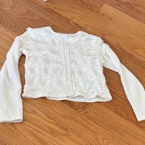 White Ruffled Button-Front Cardigan